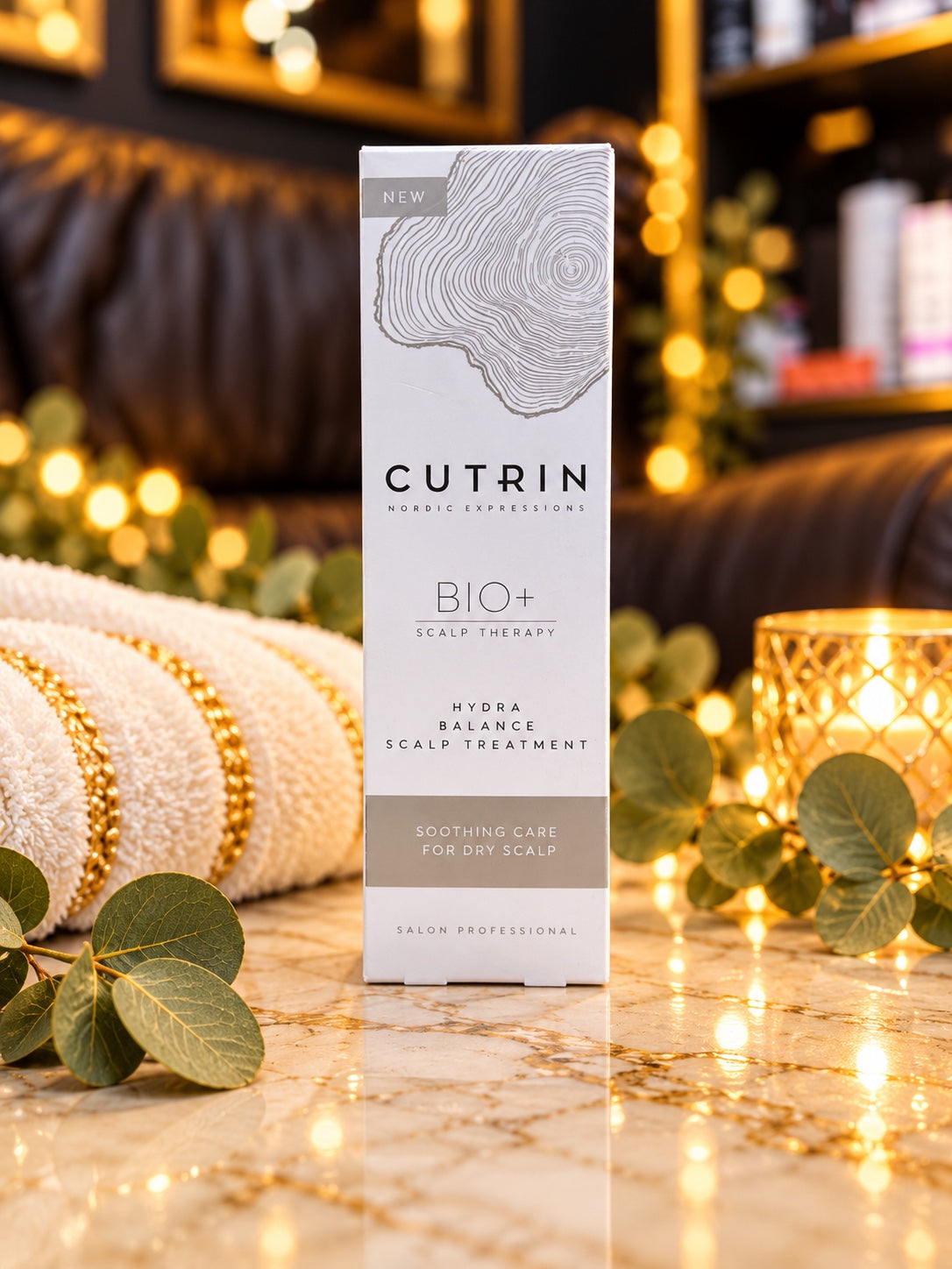 Cutrin Bio+ Hydra Balance Scalp Treatment on a marble surface