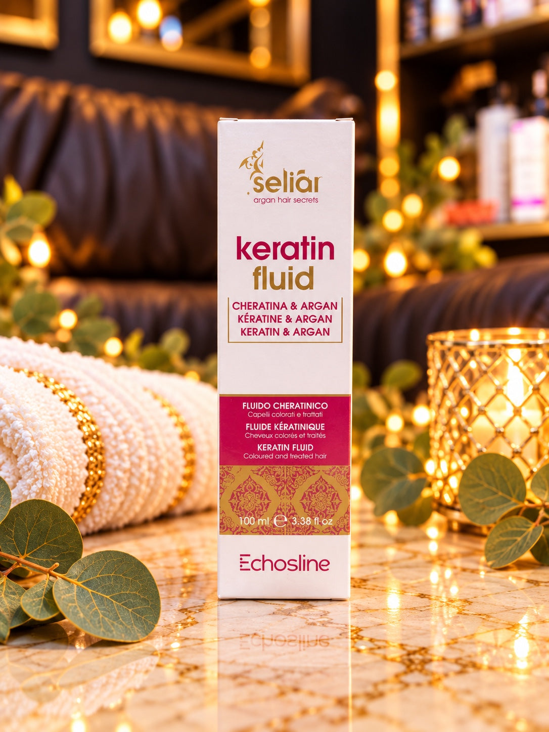 Seliar Keratin Fluid box on a marble surface